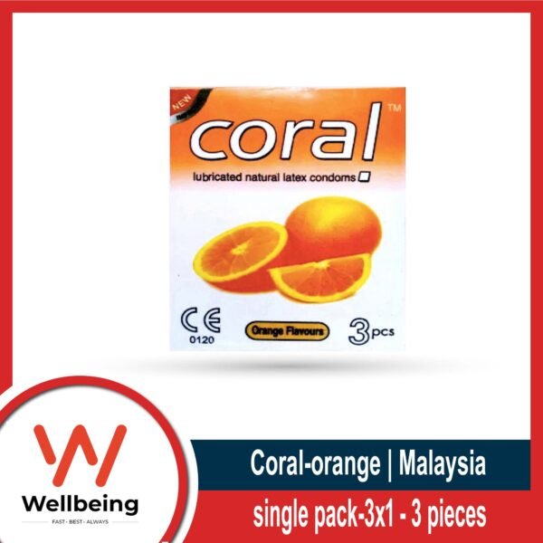 Coral-orange natural latex condom